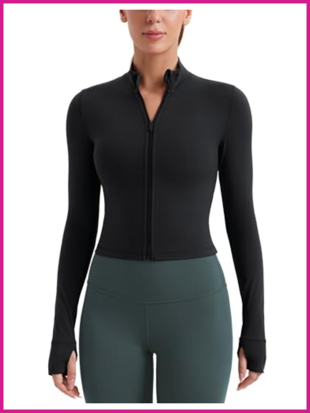 Butterluxe Full Zip Cropped Jacket Slim Fit Mockneck Thumbholes